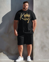 Men's Big & Tall Simple Golden Letter Print T-shirt Shorts Set