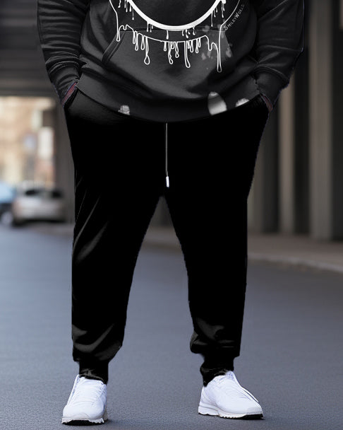 Men's Large Size Street Black Smiley Face Graffiti Fun Print Hoodie (Pack of Two)