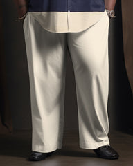Men's Plus Size Casual Gentleman Color Block Long Sleeve Lapel 2 Shirt Set