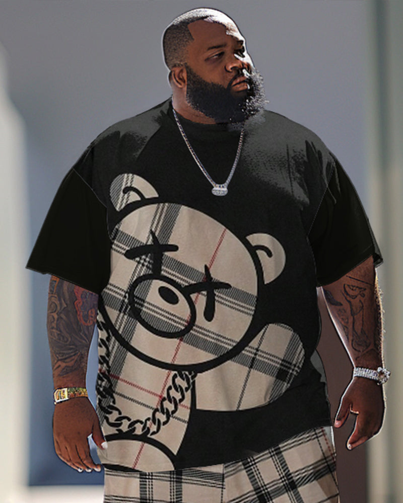 Men's Large Casual Bear Print T-Shirt Pants Set