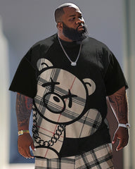 Men's Large Casual Bear Print T-Shirt Pants Set