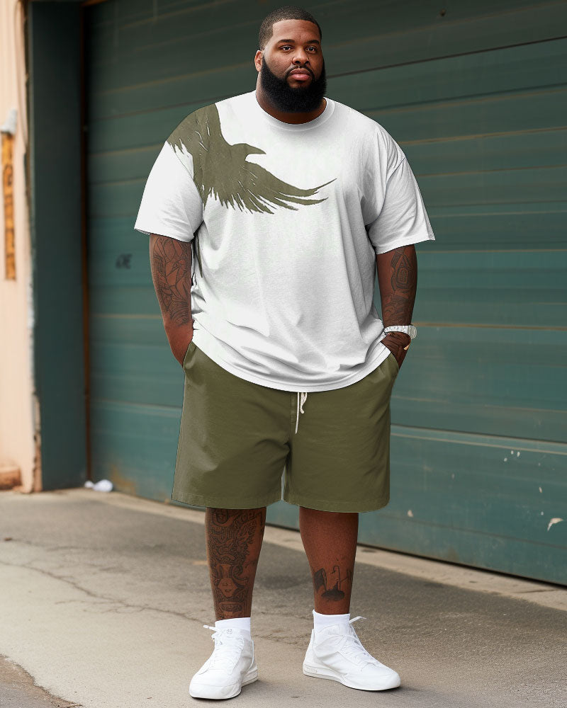 Big Men Casual Simple Gradient Eagle Short Sleeve Shorts Set