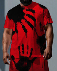 Men's Hip Hop Punk Style Palm Print Casual Short-Sleeve T-shirt and Shorts Big & Tall Set