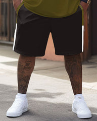 Men's Plus Size Casual Simple Army Green Colorblock Printed T-shirt Shorts Suit