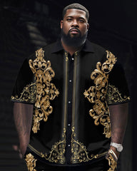 Men's Big and Tall Retro Classic Pattern Short Sleeve Shirt Set
