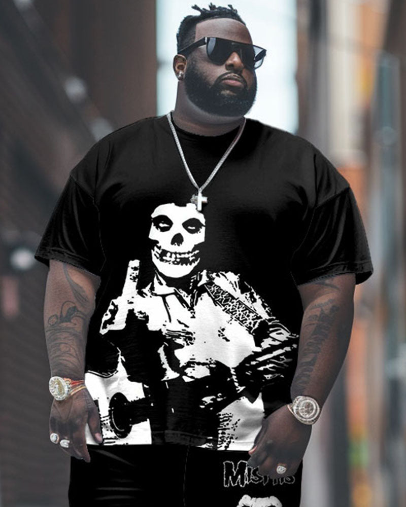Men's Plus Size Street Fashion Music Skull Print T-Shirt Trousers Suit