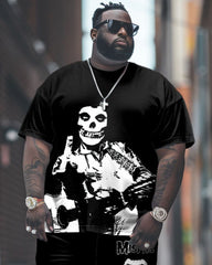 Men's Plus Size Street Fashion Music Skull Print T-Shirt Trousers Suit