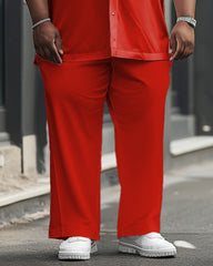Big Men's Solid Color Red Short Sleeve Shirt Trousers Set