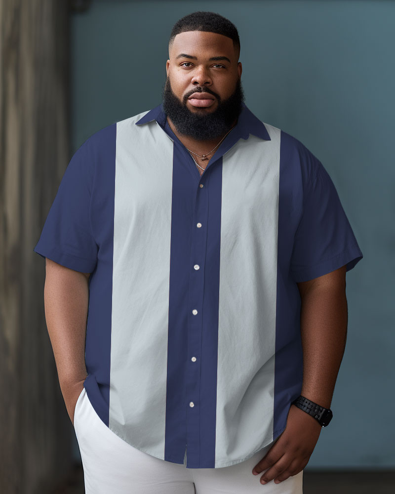 Big Guys Color Block Bowling Casual Beach Short Sleeve Shirt