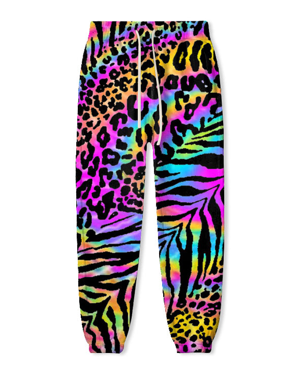 Women's Big & Tall Street Graffiti Colorful Leopard Print Hoodie Set