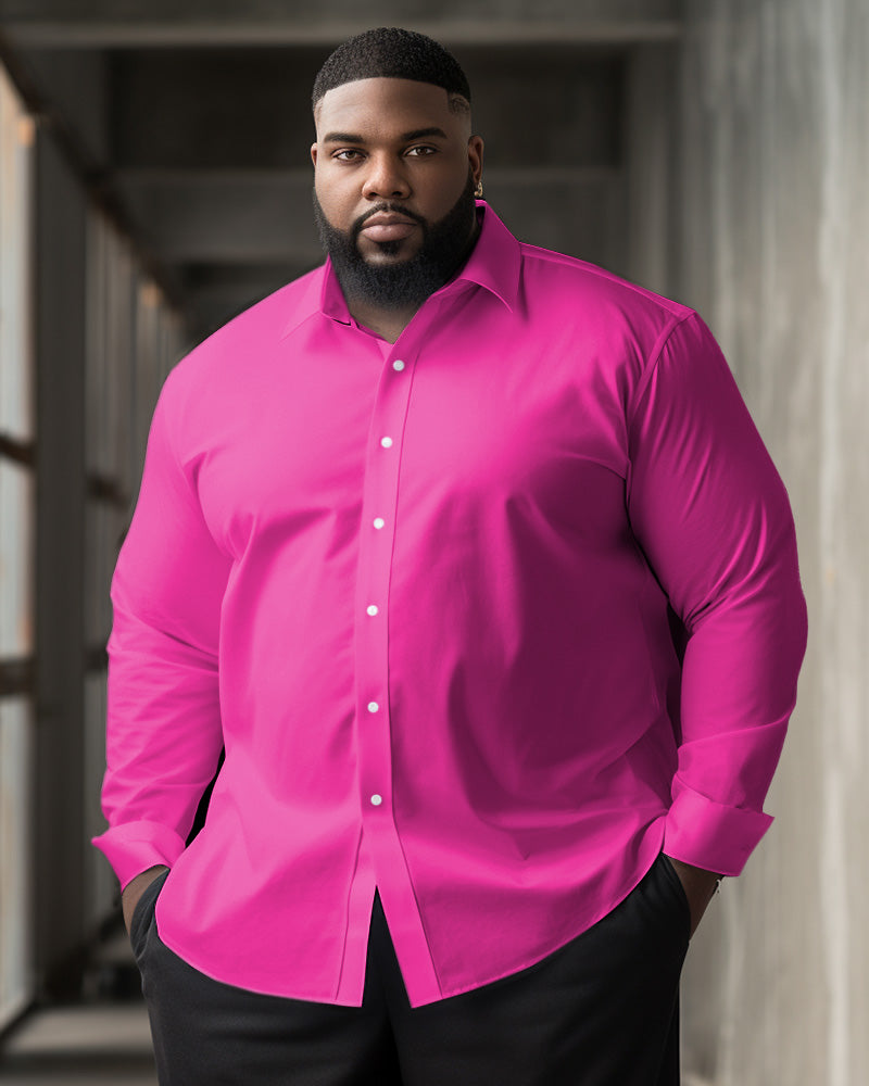 Men's Classic Casual Plus Size Solid Color Long Sleeve Lapel Shirt