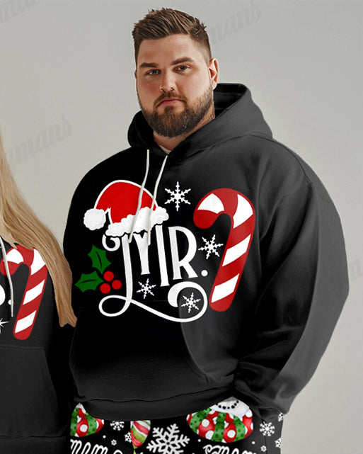 Couple Fashion Casual Christmas Letter Print Hoodie Big & Tall Set