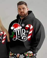 Couple Fashion Casual Christmas Letter Print Hoodie Big & Tall Set