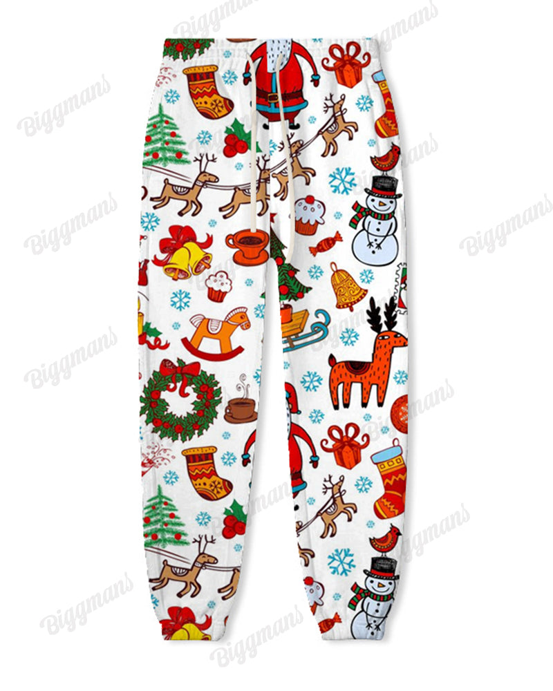 Couple Fashion Casual Big Size Christmas Patchwork Printed Hoodie Set