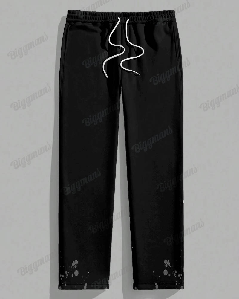Men's Big & Tall Black Gray Color Block Graffiti Expression Print T-shirt Trousers Set