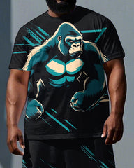 Big & Tall Men's Machine Gorillas Striped Daily Casual Short Sleeve T-shirt 2-Piece Set