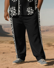 Big and Tall Men's Ethnic Floral Printed Western Outdoor Short-Sleeve Shirt Pants Sets
