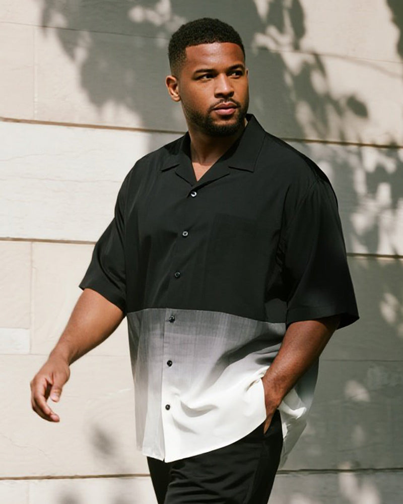 Big & Tall Men's Business Black Gradient Print Short Sleeve Shirt Trousers Suit