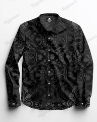 High-end Jacquard Vintage Texture Long Sleeve Lapel Shirt Big Men's