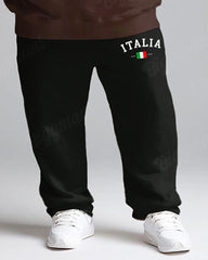 Men's Daily Casual All-Match Black Coffee Color Matching Letter Printing Big & Tall Hoodie Set