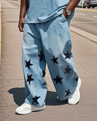 Plus Size Men's Creative Design Star Loose Jeans