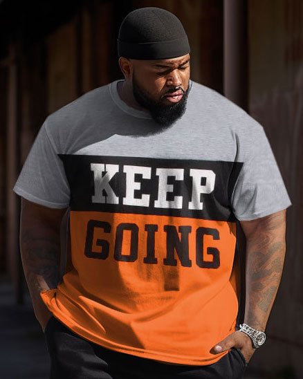 Men's large size letter KEEP GOING short-sleeved trousers two-piece set