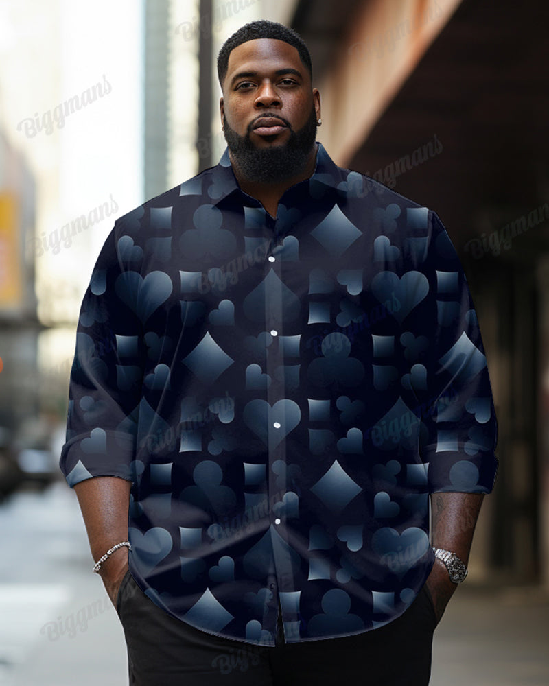 Men's Daily Casual Gradient Poker Geometric Print Plus Size Lapel Long Sleeve Shirt