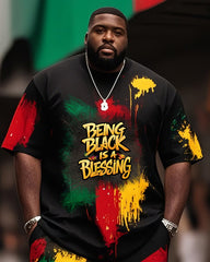 Plus Size Boys Black History Graffiti Style English Print T-Shirt Shorts Suit