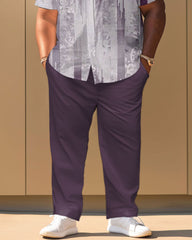 Casual Texture Print Short Sleeve Shirt Trousers Suit Men's Plus Size