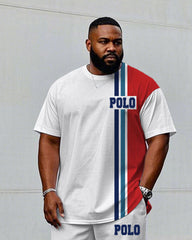 Men's Plus Size Casual White & Red Small Label Printed Short-sleeved T-shirt Trousers Suit