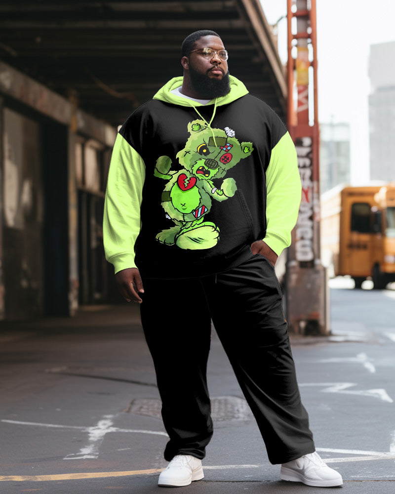 Men's Big & Tall Casual Hip Hop Color Block Bear Hoodie Two Piece Set