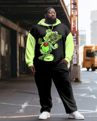 Men's Big & Tall Casual Hip Hop Color Block Bear Hoodie Two Piece Set