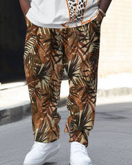 Men's Large Retro Street Leopard Maple Leaf Camouflage Hip Hop Casual Two Piece Set