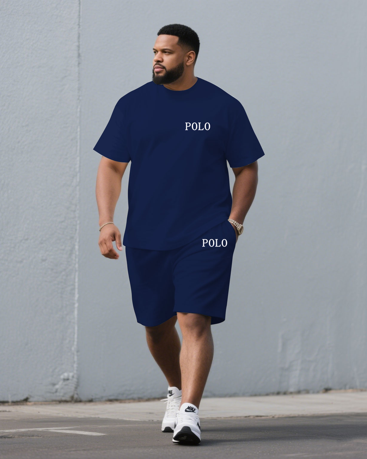 Men's Plus Size Yellow & Khaki & Red & Sapphire Clear Color Chest Small Label Printed Crewneck Short-sleeved T-shirt Half-length Pants Suit