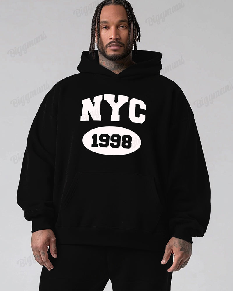 New York 1998 Print Oversized Cotton Hoodie