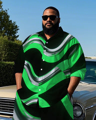 Men's Abstract Stripes Splicing Style Casual Big and Tall Long Sleeve Shirt Pants 2-Piece Set