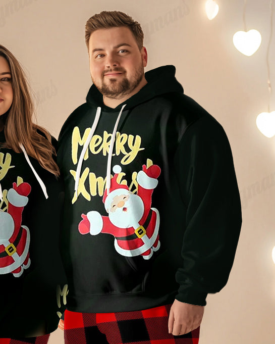 Couple Matching Big & Tall Merry Xmas Hoodie Plaid Sweatpants Set