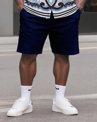 Big & Tall Men's Daily Casual Street Fashion High-grade Printed Shirt Shorts Suit