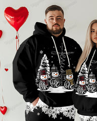 Couple Fashion Casual Big and Tall Snowman Partner Pattern Printed Hoodie Set