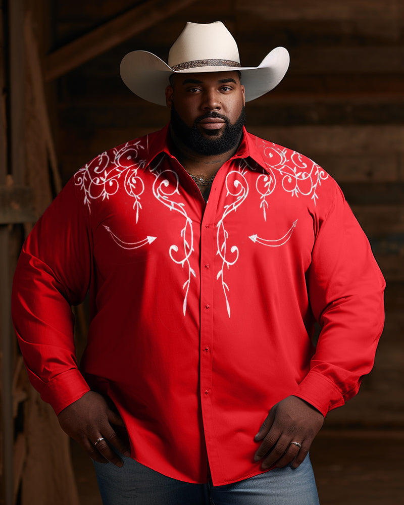Men's Plus Size Causal Western Style Long Sleeve Shirt