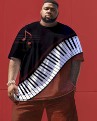 Color Block Printed Piano Key Print Men's Large Size Set