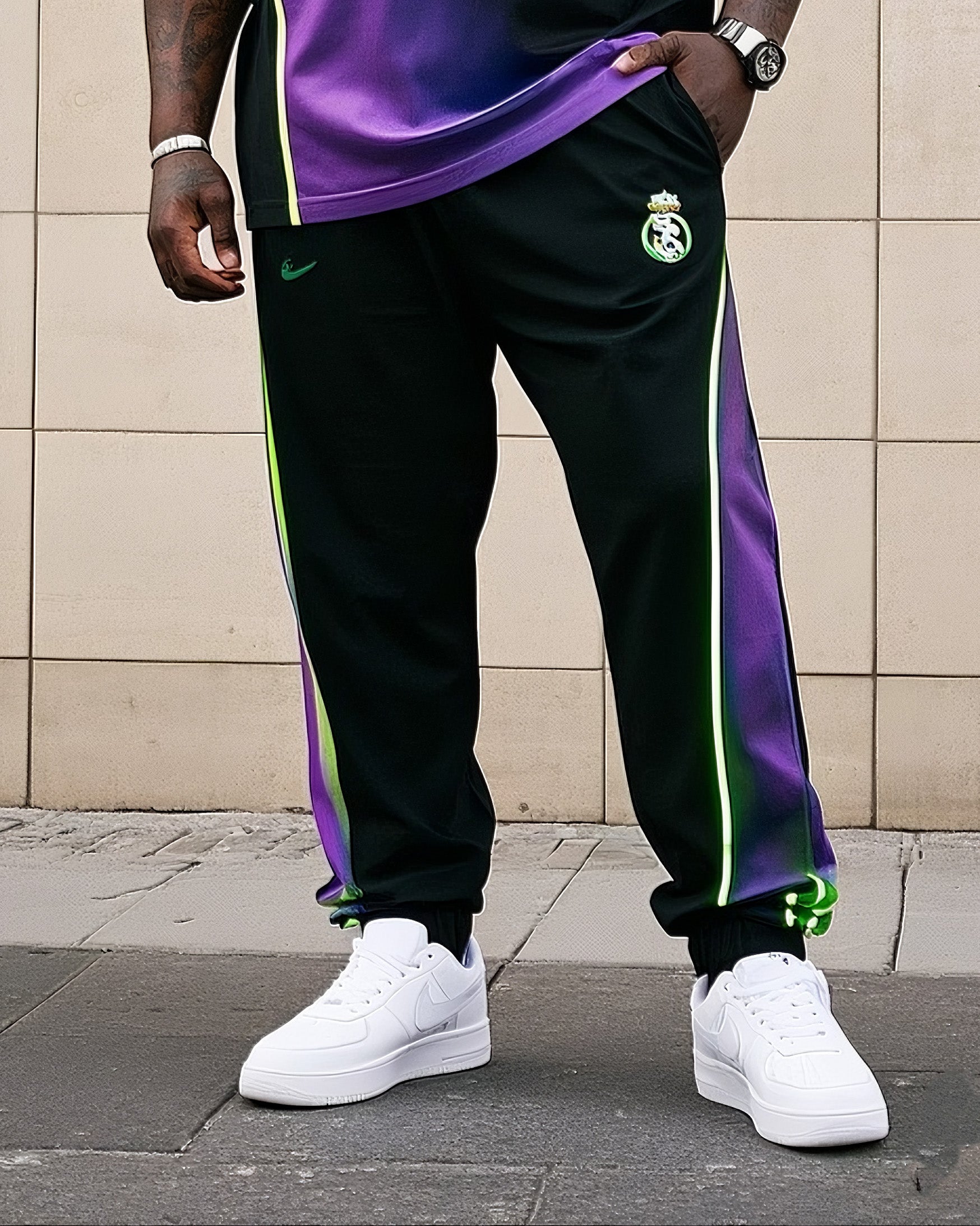 Big Boy Casual Sports Football Fans Gradient Art Design Clothes Round Neck Short Sleeve T-Shirt Trousers Suit
