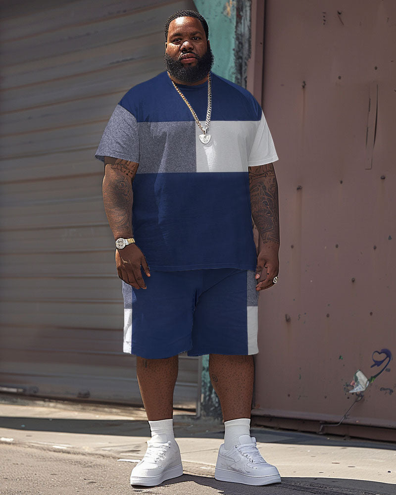 Men's Big & Tall Casual Simple Color-block Printed T-shirt Shorts Set