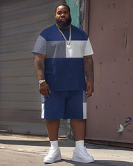 Men's Big & Tall Casual Simple Color-block Printed T-shirt Shorts Set