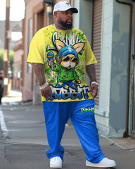 Men's Large Street Casual Rabbit Graffiti Alphabet Print T-Shirt Trousers Suit
