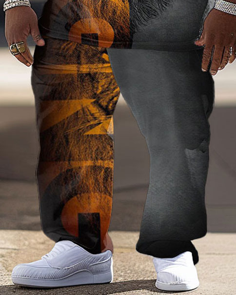Men's Large Size Hip-Hop Lion King Street Color Matching Retro Casual Two-piece Set