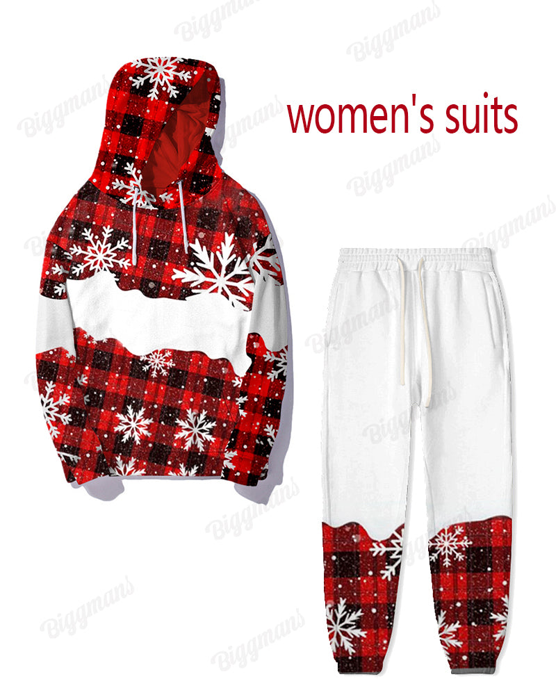 Couple Matching Big & Tall Christmas Snowflake Plaid Hoodie Pants Set