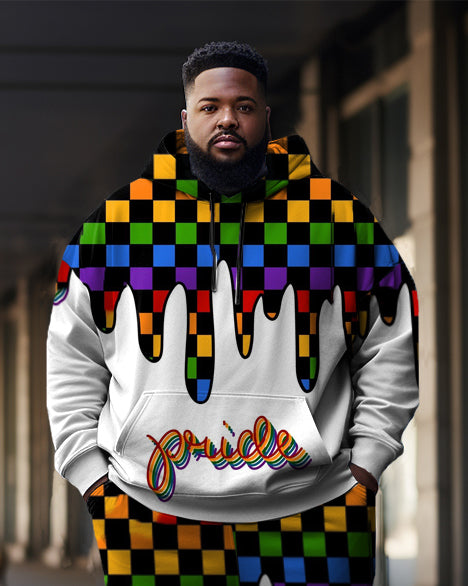 Men's Plus Size Checkerboard Rainbow Hoodie Set of Two