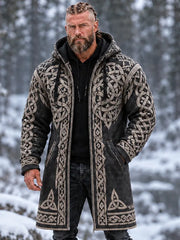 Men's Vintage Viking Celtic Knot Art Print Mid-length Warm Coat