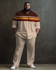 Men's Big & Tall Simple Stripes with Contrasting Colors Long Sleeve Lapel Shirt Set